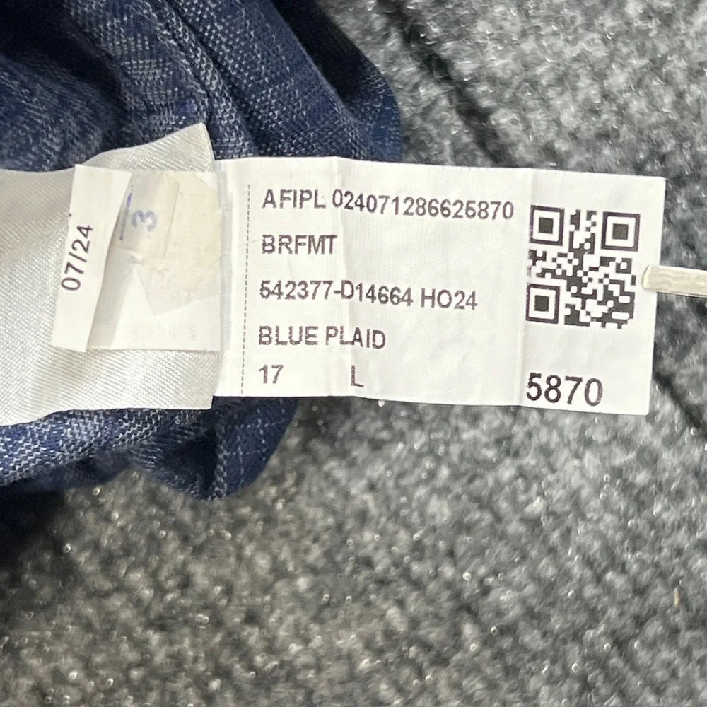 Banana Republic Mens Large Untucked Fit Blue Plaid Long Sleeve Button Down Shirt